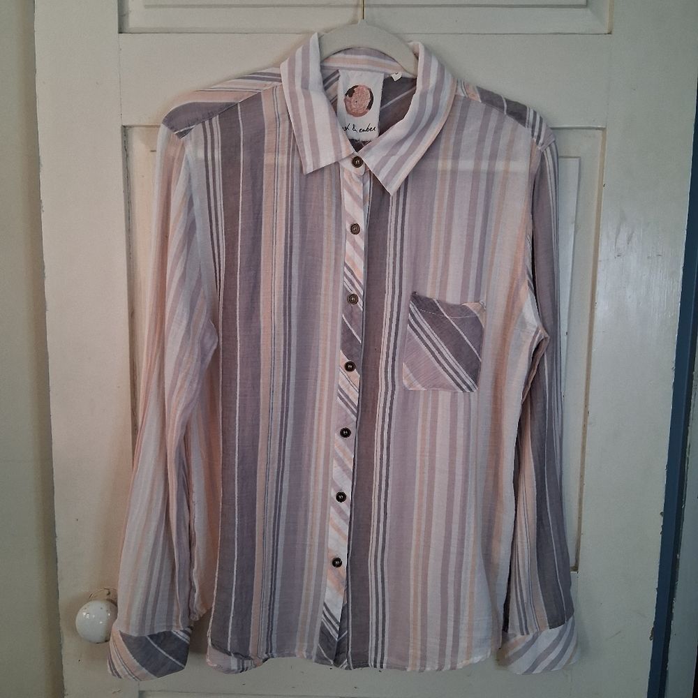 Ash & Ember Striped Casual Button Up Long Sleeve Cotton Shirt